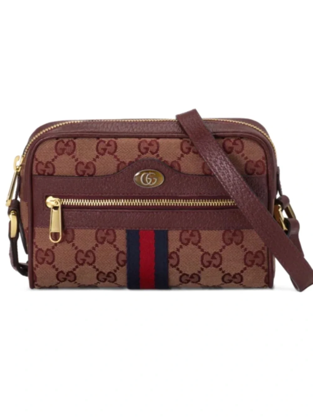 Gucci Brown GG Canvas Crossbody with Red and Blue Web Stripe - Picture 1 of 1